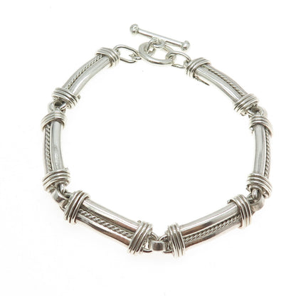 925 Sterling Silver Vintage Modernist Roped Panel Link Bracelet 7.5"
