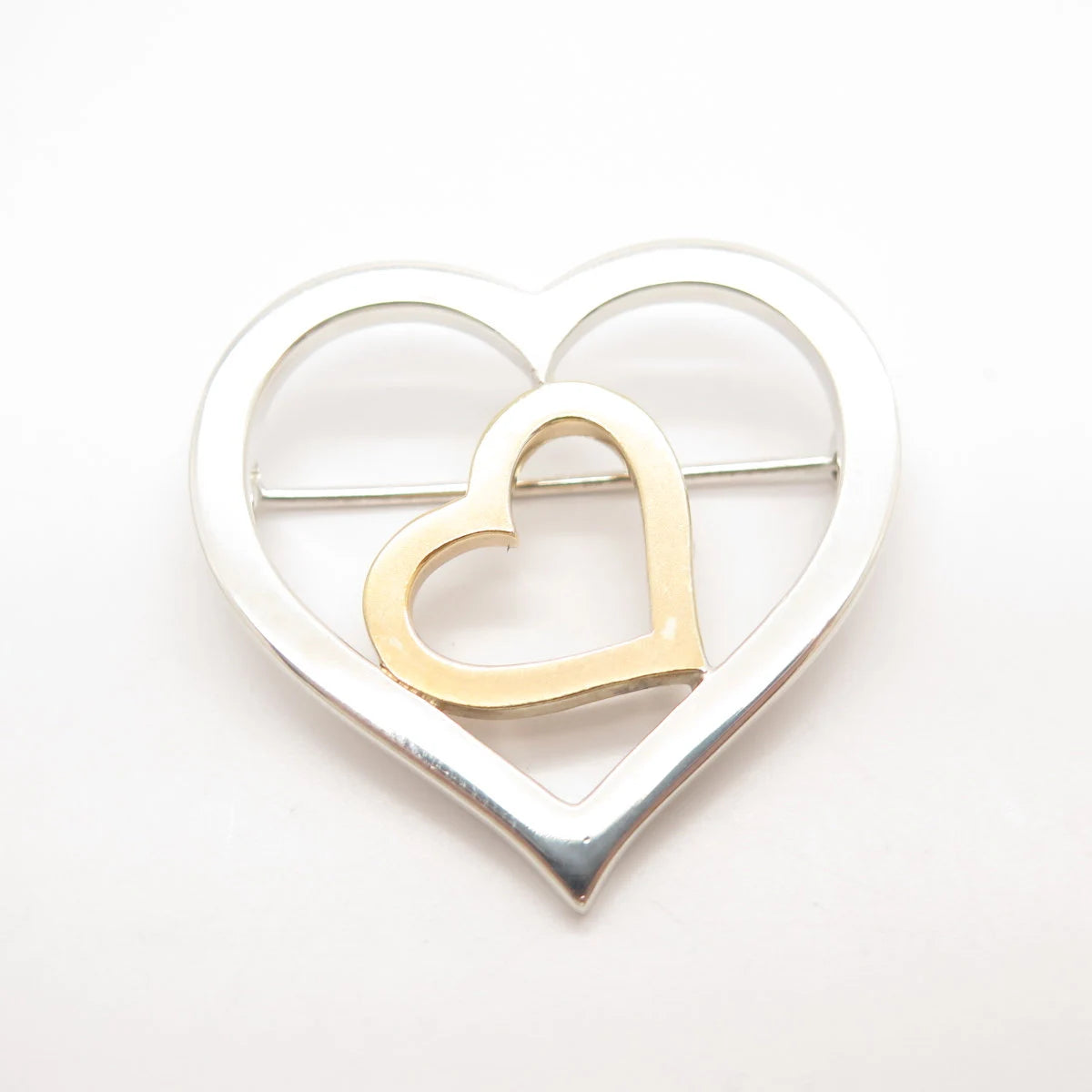 925 Sterling Silver 2-Tone Vintage Couple of Heart Pin Brooch