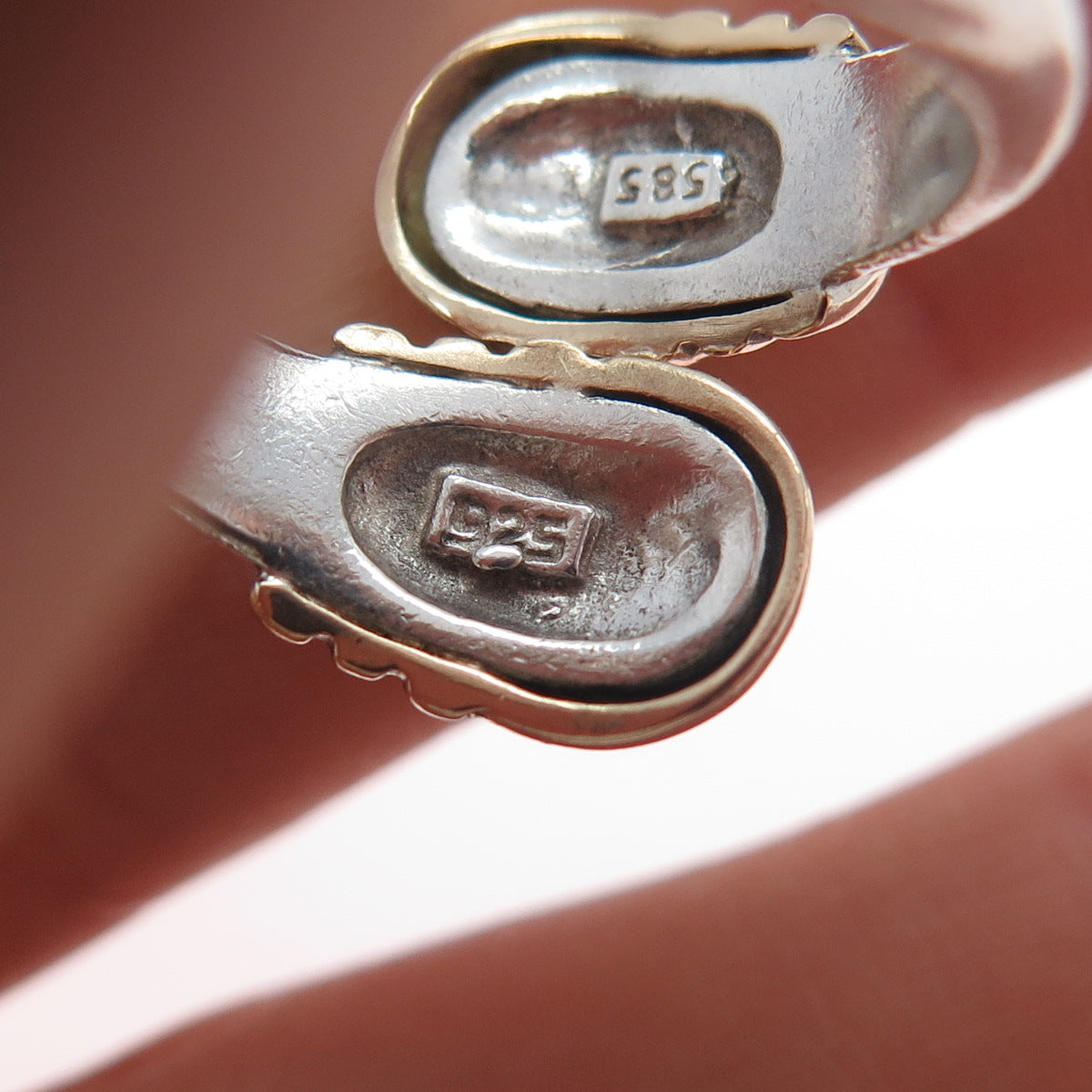 925 Sterling Silver 14K Gold Vintage Modernist Adjustable Ring Size 7.25