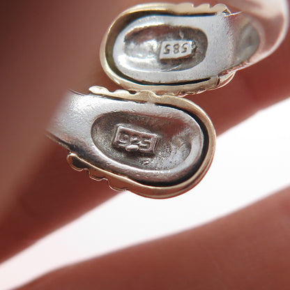 925 Sterling Silver 14K Gold Vintage Modernist Adjustable Ring Size 7.25