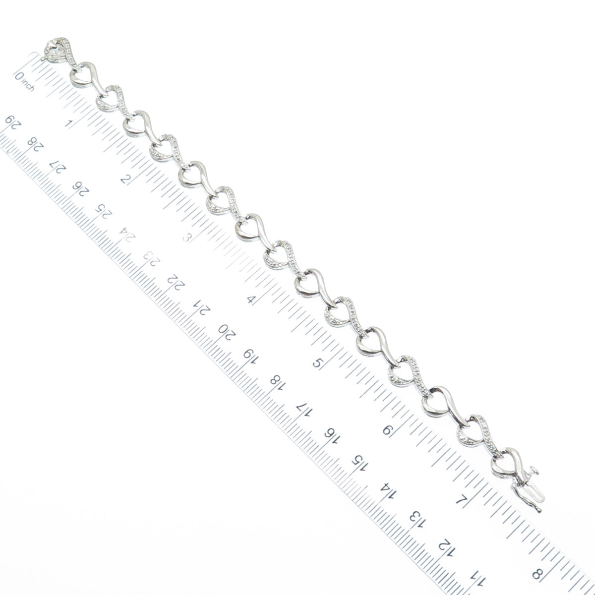 SUN 925 Sterling Silver Real Round-Cut Diamond Heart Link Bracelet 7"