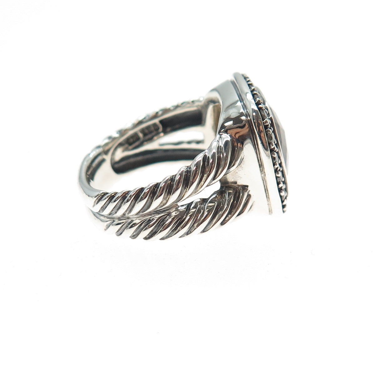 DAVID YURMAN Sterling Silver Vintage Real Diamond & Smoky Quartz Ring Size 6.25