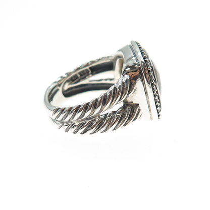 DAVID YURMAN Sterling Silver Vintage Real Diamond & Smoky Quartz Ring Size 6.25