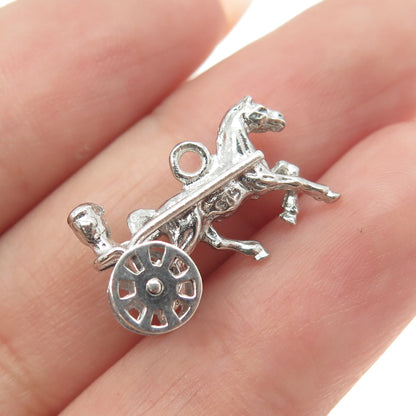 925 Sterling Silver Antique Art Deco Horse Carriage 3D Pendant