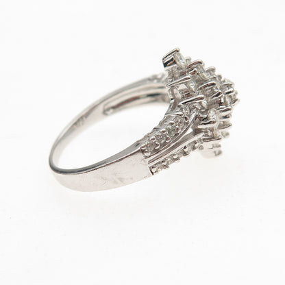 C&C Luxury Sterling Silver Real Round-Cut Moissanite Flower Cluster Ring Size 7