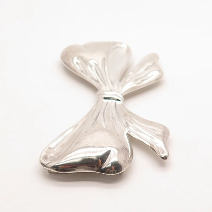 925 Sterling Silver Vintage Bow Large Pin Brooch