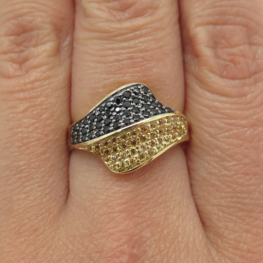 DSMK 925 Sterling Silver Gold Plated Citrine & Black Spinel Gem Ring Size 7.25