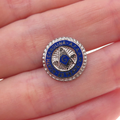 925 Sterling Antique Enamel North Carolina AF. & AM. 25 Years Masonic Lapel Pin