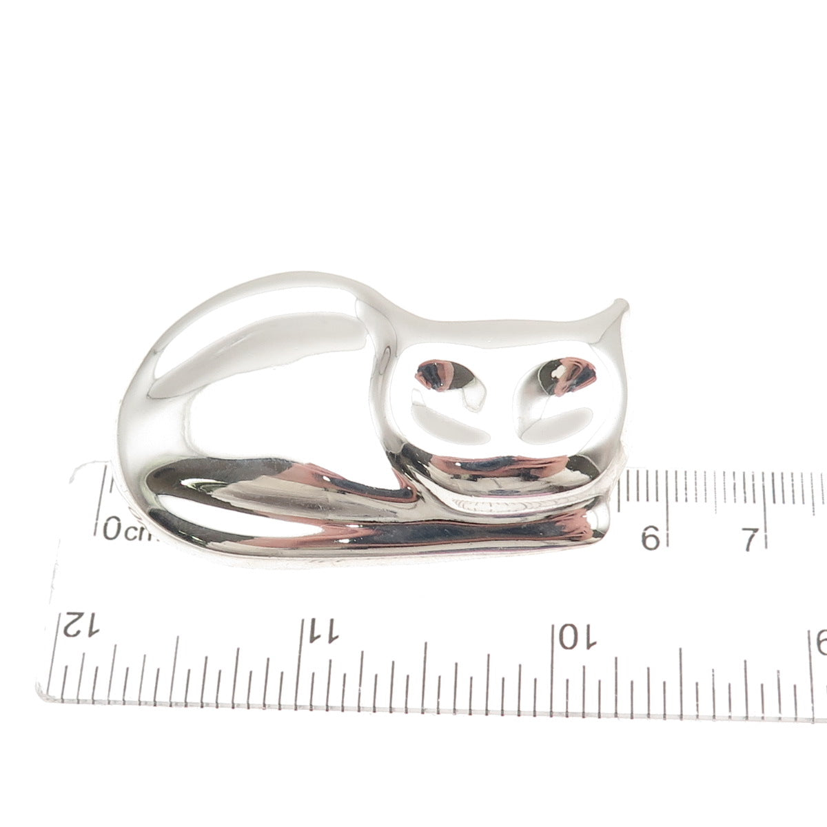 925 Sterling Silver Vintage Mexico Cat Puffy Pin Brooch