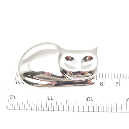 925 Sterling Silver Vintage Mexico Cat Puffy Pin Brooch