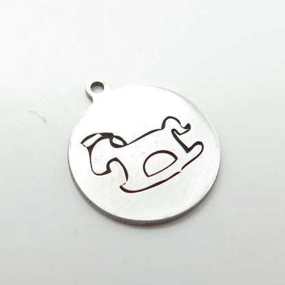 925 Sterling Silver USA Two In Town Rocking Horse Charm Pendant