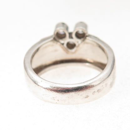 925 Sterling Silver 14K Gold Vintage Round-Cut C Z Modernist Ring Size 7.75