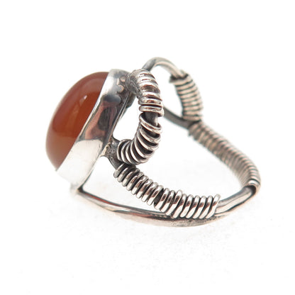 925 Sterling Silver Vintage Real Carnelian Modernist Oxidized Ring Size 4.5