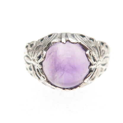 925 Sterling Silver Vintage Real Amethyst Butterfly Oxidized Ring Size 6.5