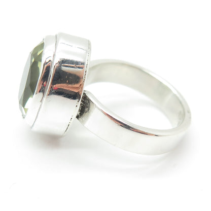 925 Sterling Silver Real Checkered Lemon Citrine Gemstone Dome Ring Size 6.75