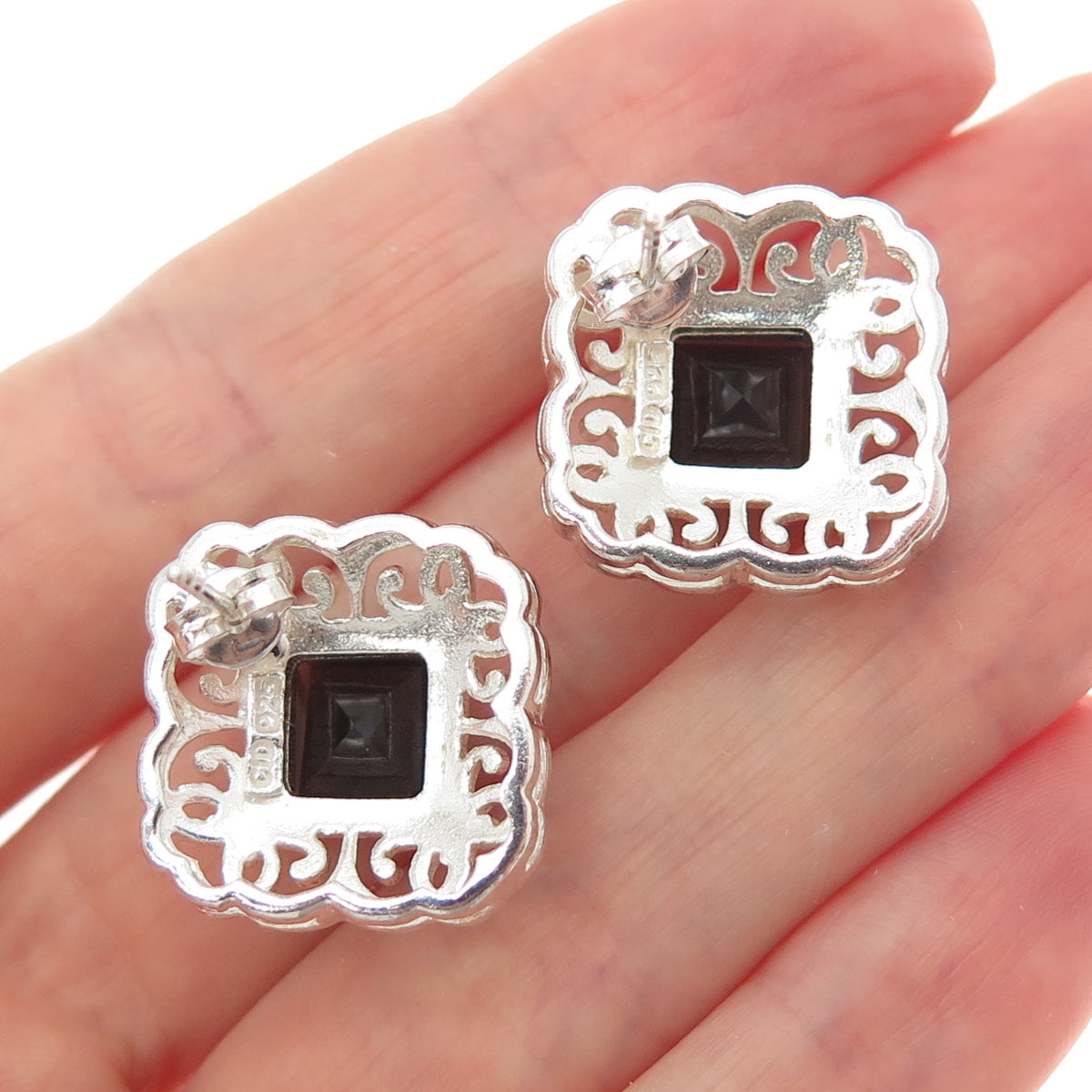 CLYDE DUNEIER CID 925 Sterling Silver Vintage Real Smoky Quartz Ornate Earrings
