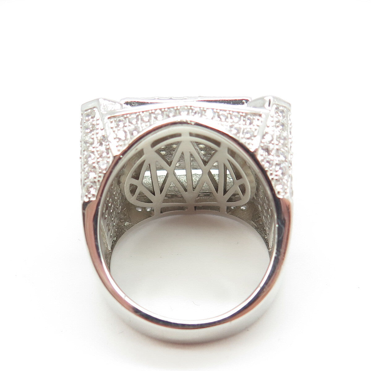 925 Sterling Silver Pave C Z Domed Ring Size 8.5