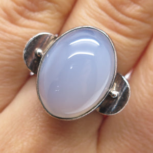 SAJEN 925 Sterling Silver Vintage Real Blue Chalcedony Adjustable Ring Size 8.5