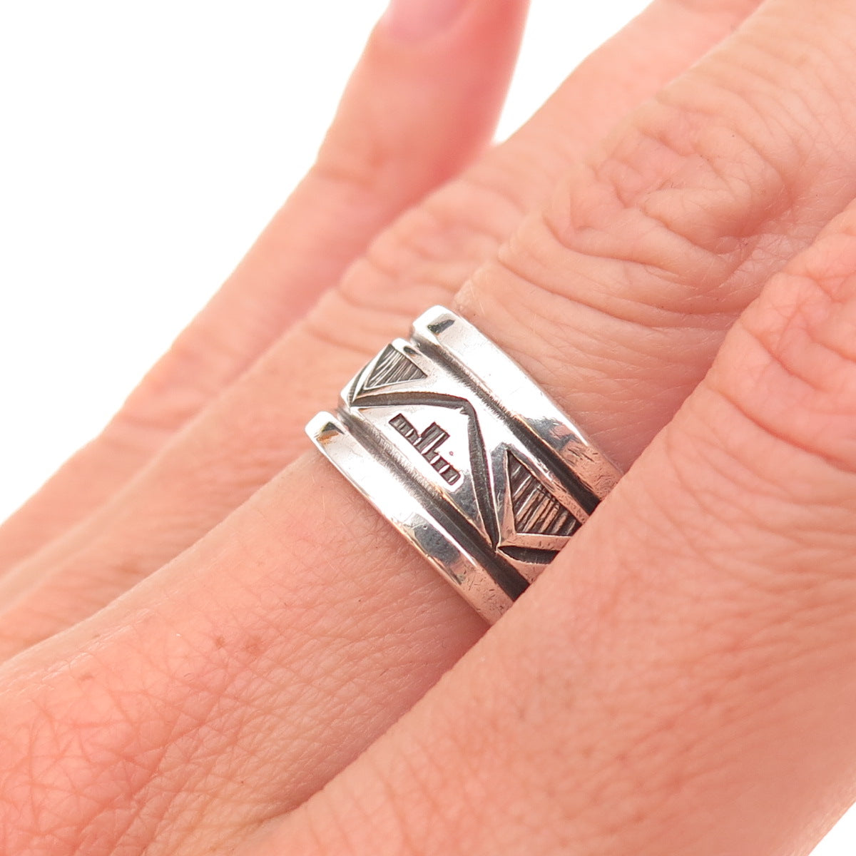 Troy Laner Navajo Old Pawn 925 Sterling Silver Vintage Tribal Band Ring Size 7