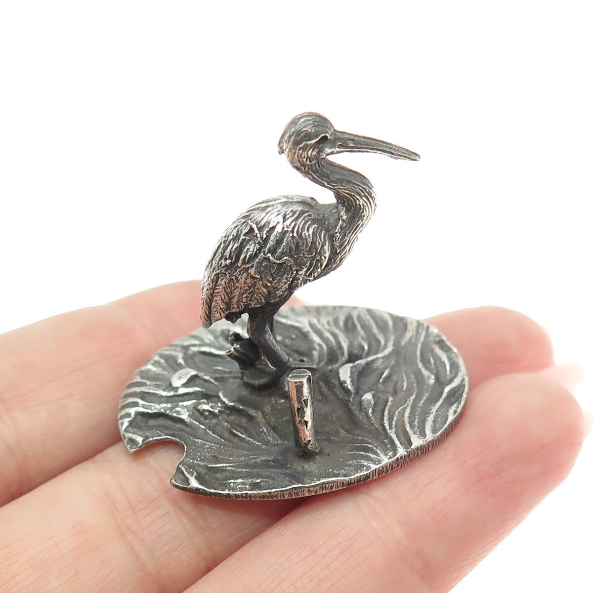 FRANCESCO CAPUTO 800 Silver Antique Italy Stork Bird Oxidized Miniature Figurine