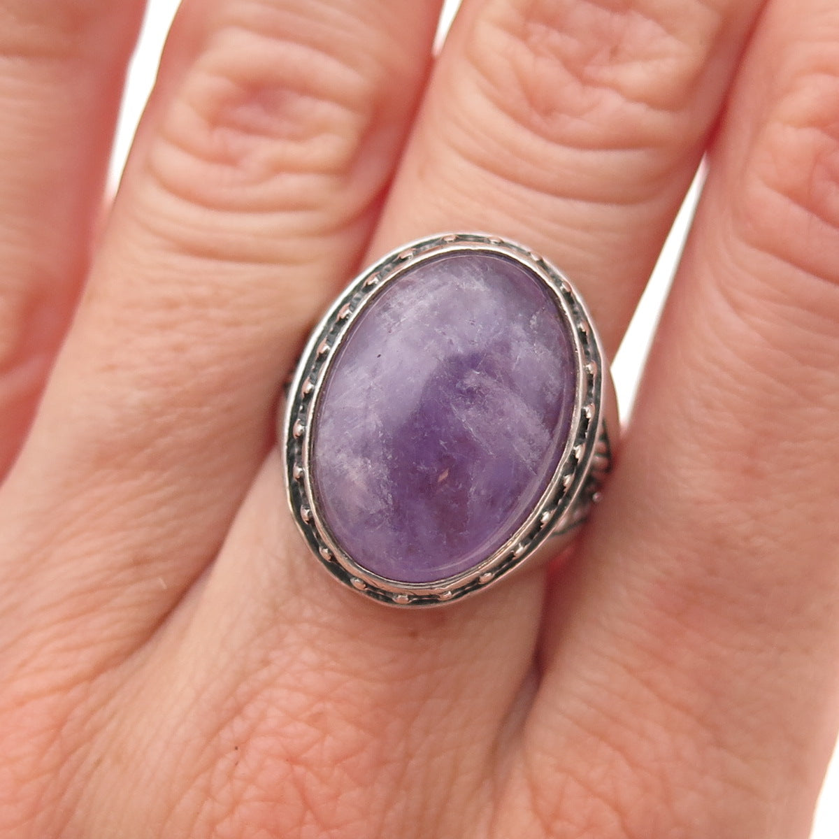 Carolyn Pollack 925 Sterling Silver Vintage Real Amethyst Oxidized Ring Size 7