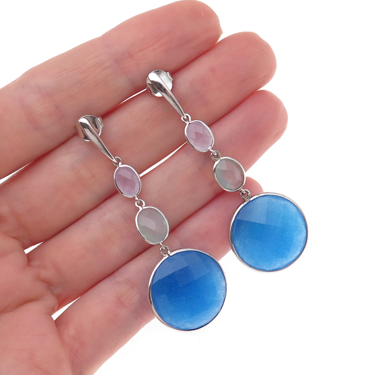 925 Sterling Silver Real Multi-Color Gemstone Dangle Earrings