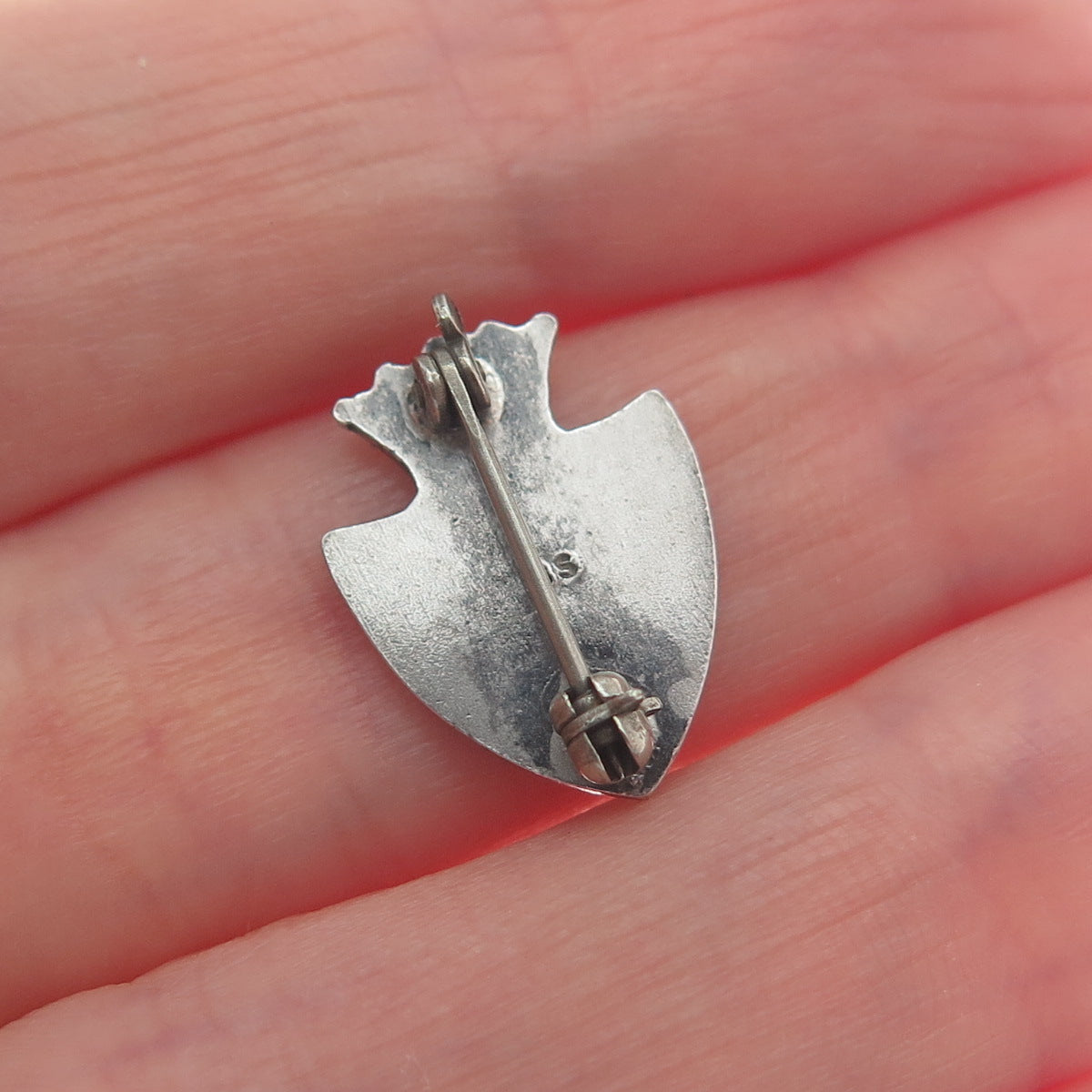 925 Sterling Silver Antique Enamel GM Monogram Crown Coat of Arms Mini Brooch