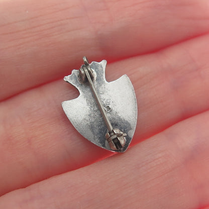 925 Sterling Silver Antique Enamel GM Monogram Crown Coat of Arms Mini Brooch