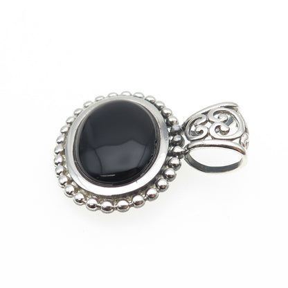 NEVADA 925 Sterling Silver Vintage Real Black Onyx Oxidized Charm Pendant