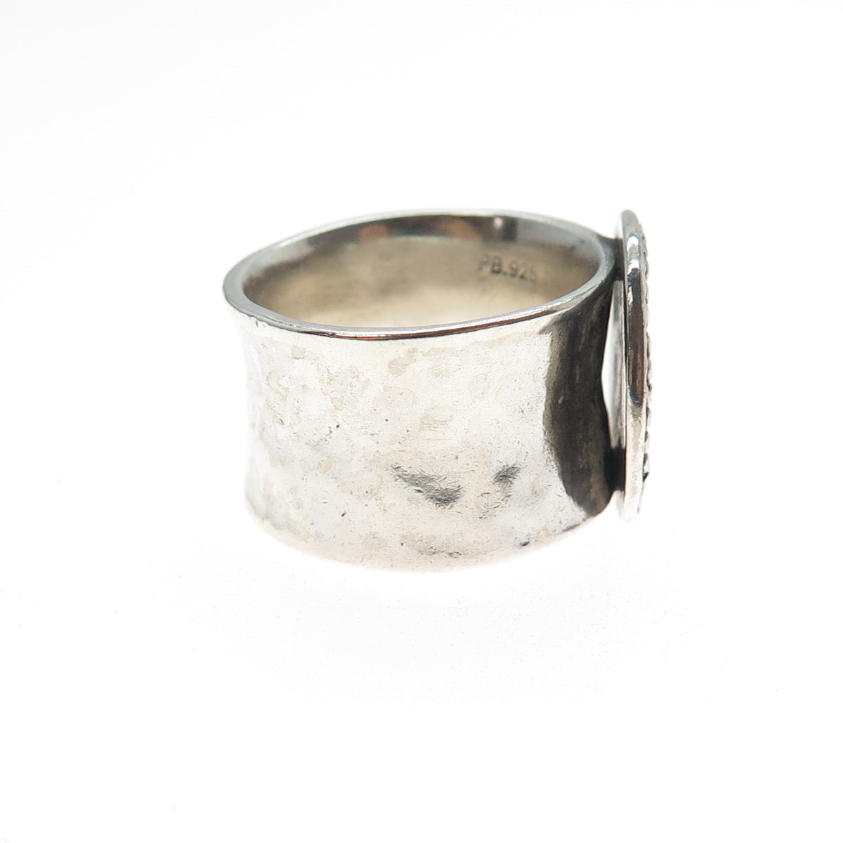PAUL BRACKNA 925 Sterling Silver Vintage Modernist Disc Oxidized Ring Size 7.5