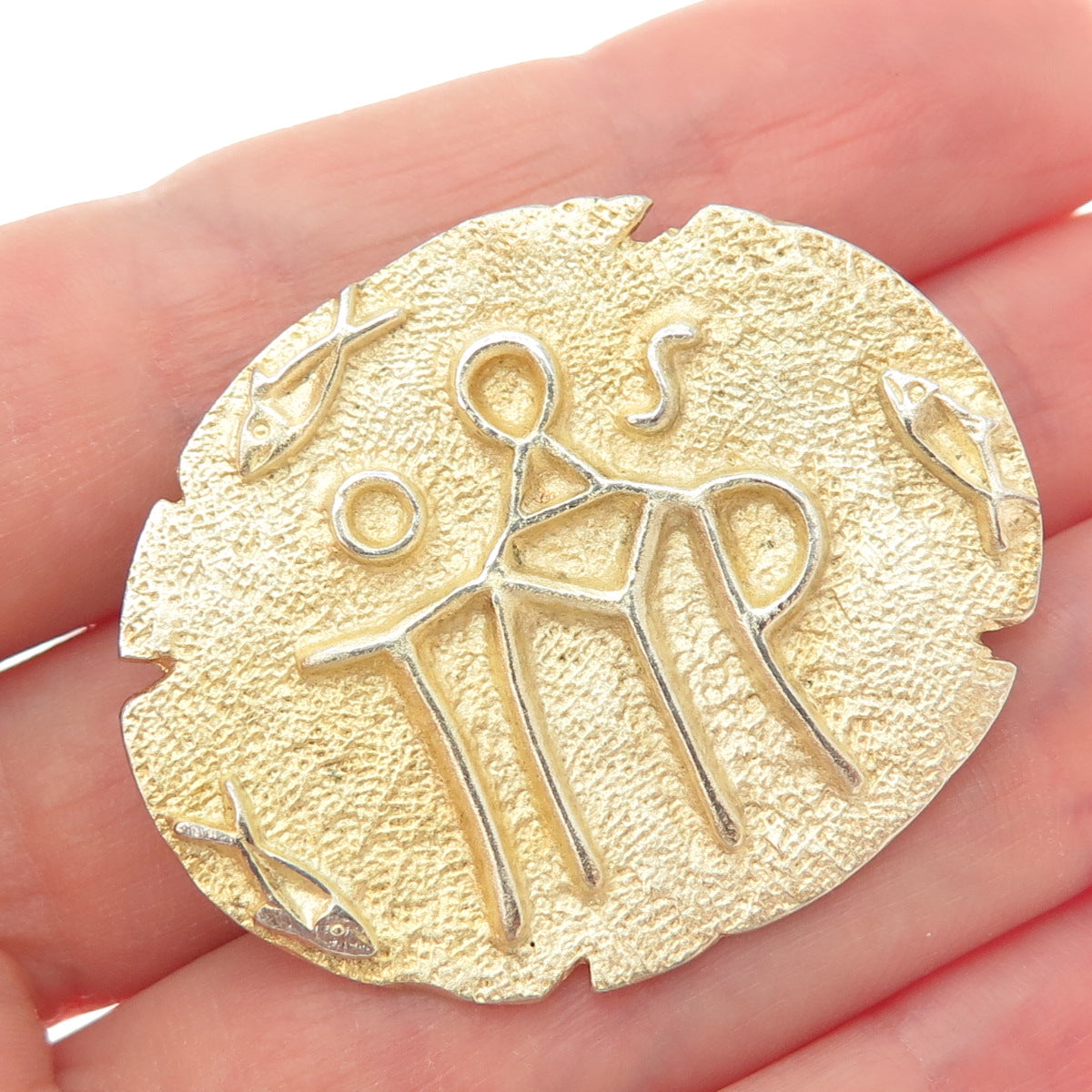 800 Silver Gold Plated Vintage Ancient Greek Symbol Pin Brooch