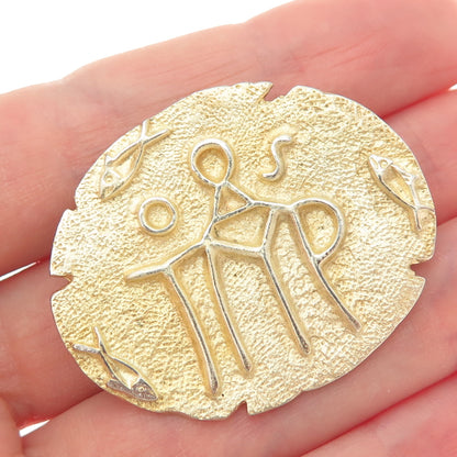 800 Silver Gold Plated Vintage Ancient Greek Symbol Pin Brooch