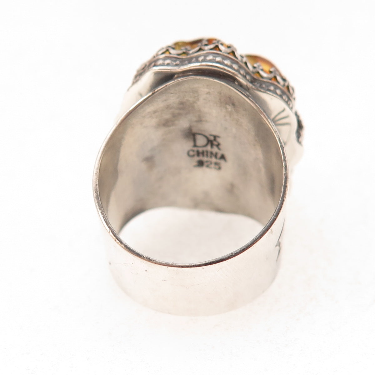 Jay King Desert Rose 925 Sterling Silver Vintage Real Amber Ring Size 7.25