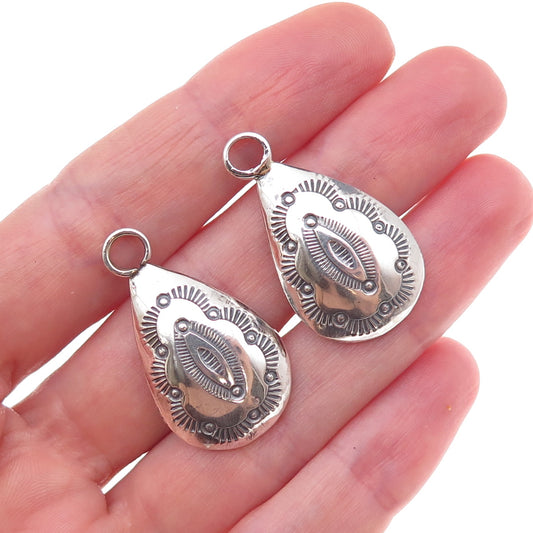 Old Pawn 925 Sterling Silver Vintage Concho Teardrop Tribal Jacket Earrings