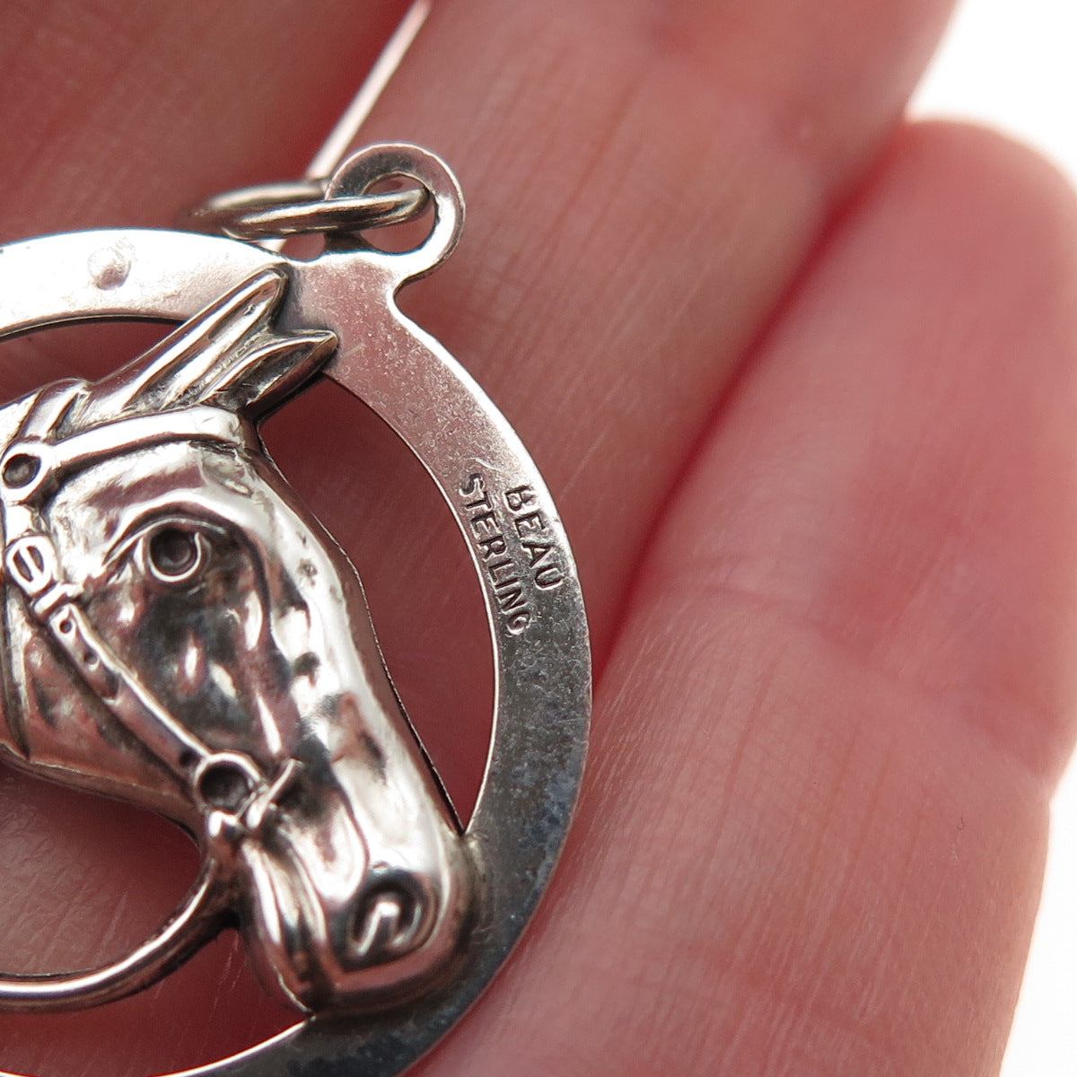 Beau 925 Sterling Silver Antique Art Deco Horse Oxidized Charm Pendant
