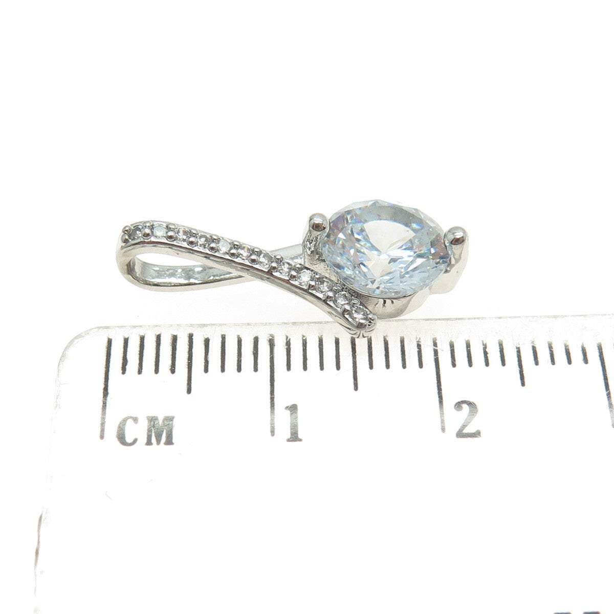 925 Sterling Silver White & Blue Round-Cut Shaped C Z Slide Pendant