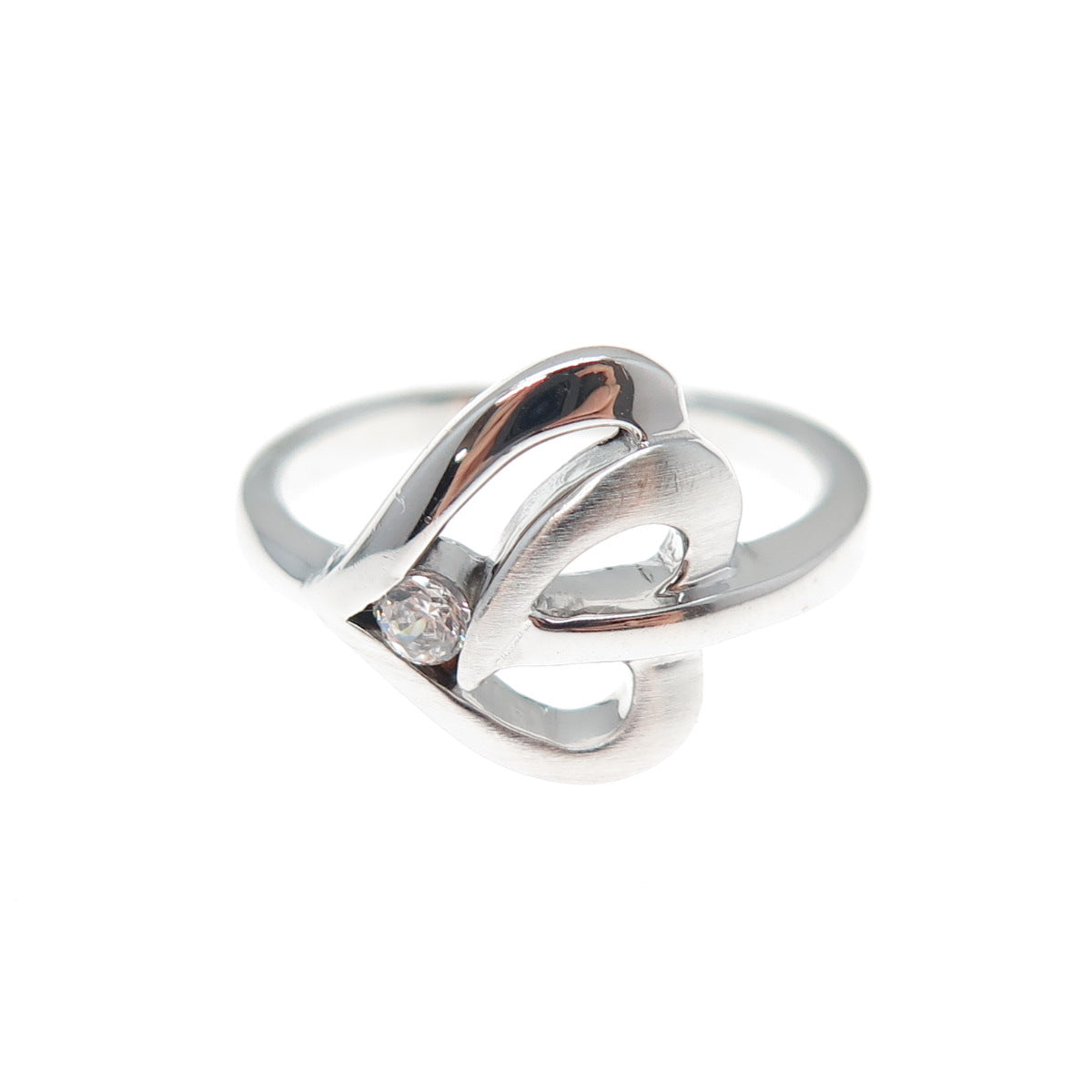 925 Sterling Silver Round-Cut C Z Modernist Heart Ring Size 7.25