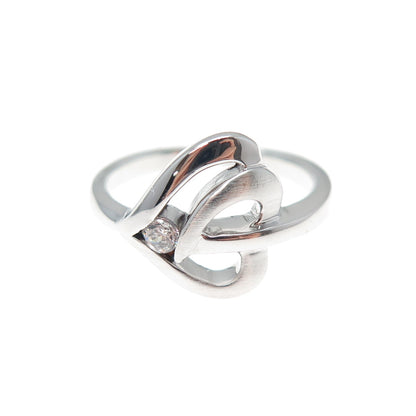 925 Sterling Silver Round-Cut C Z Modernist Heart Ring Size 7.25