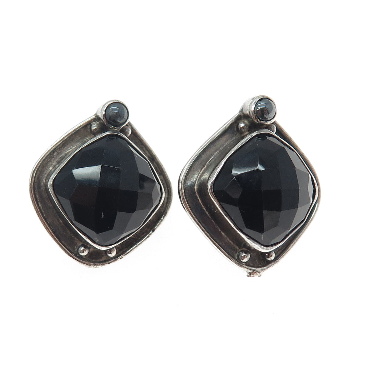 ECHO OF THE DREAMER Sterling Vintage Real Black Onyx Hematite Oxidized Earrings