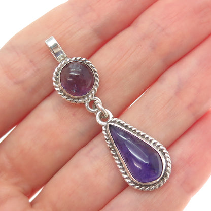 960 Silver Vintage RD Mexico Real Amethyst Teardrop Charm Pendant