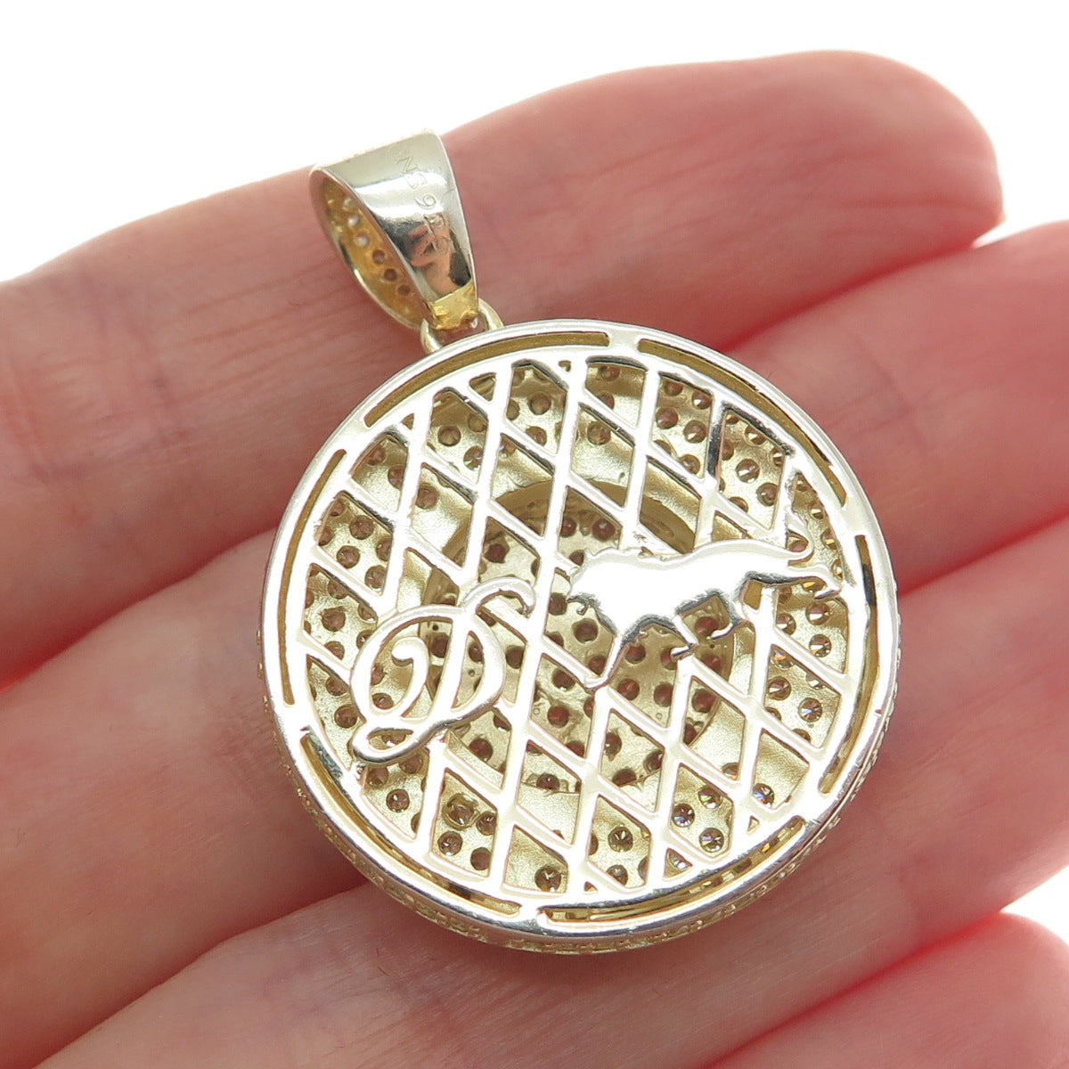 DADWANI 925 Sterling Silver Gold Plated C Z Sparkle Round Pendant