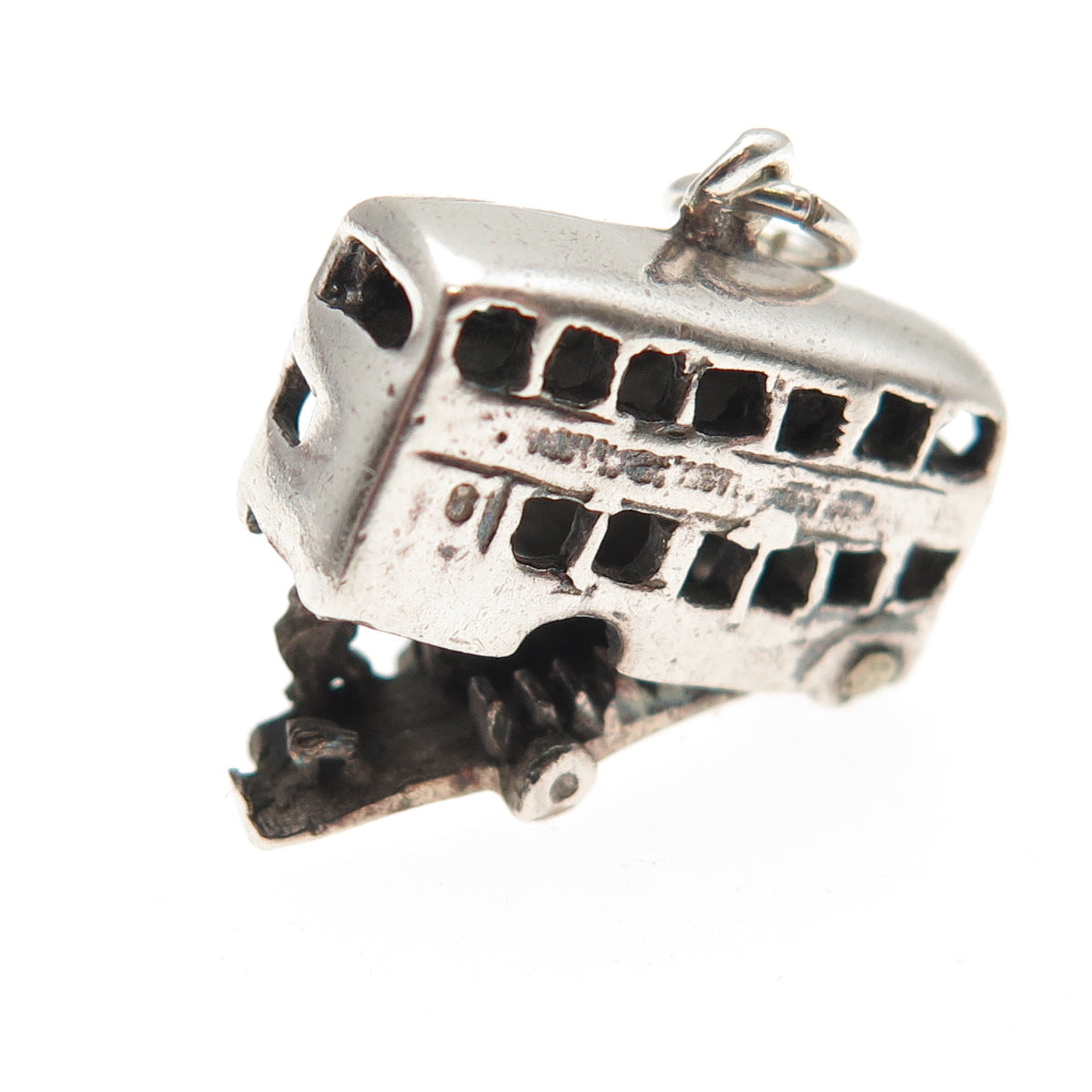 925 Sterling Silver Vintage London Double Decker Bus 3D Mini Open Cham Pendant