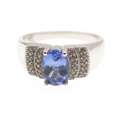 925 Sterling Silver Real Tanzanite & White Topaz Ring Size 8