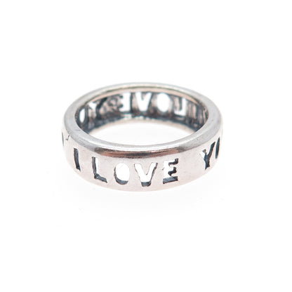 925 Sterling Silver Vintage I Love You Oxidized Band Ring Size 5.75