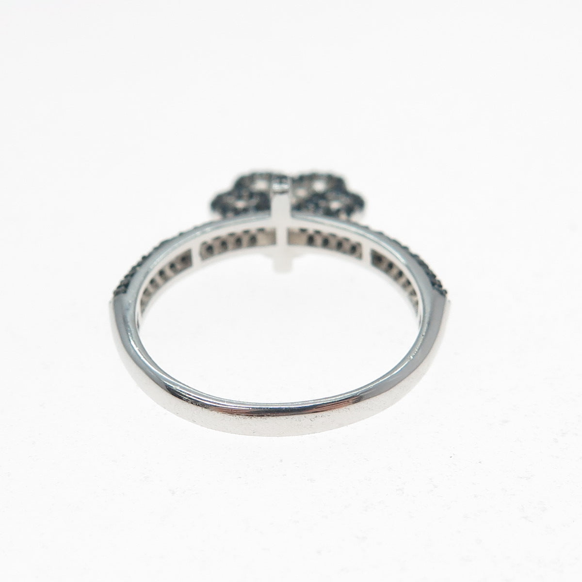 925 Sterling Silver Real Black Spinel & C Z Dog Paw Dangle Charm Ring Size 7.25