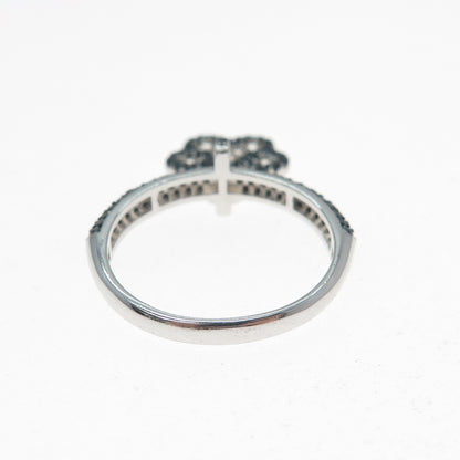 925 Sterling Silver Real Black Spinel & C Z Dog Paw Dangle Charm Ring Size 7.25