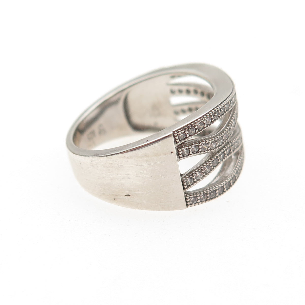 925 Sterling Silver Round-Cut C Z Crisscross Ring Size 7.25