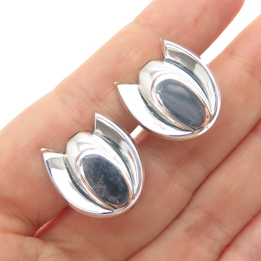 RENOIR SAUTEUR 925 Sterling Silver Antique Art Deco Lotus Screw Back Earrings