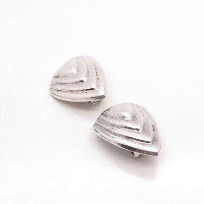 925 Sterling Silver Vintage Mexico Ribbed Clip On Earrings