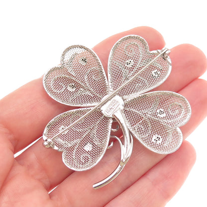 Bond Boyd 925 Sterling Silver Vintage Blue Rhinestone Clover Pin Brooch